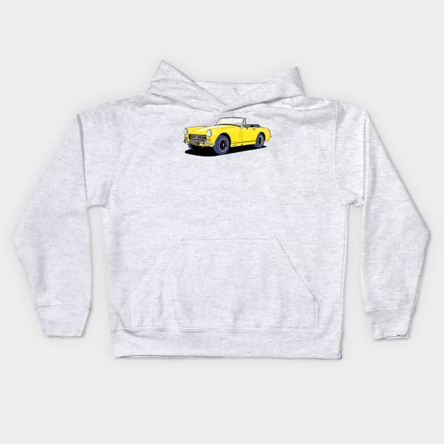 MG Midget sports car in yellow. Kids Hoodie by Webazoot